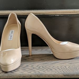 Jimmy Choo nude patent leather pumps